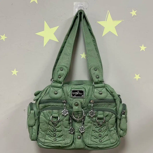Damen-Satchel-Tasche aus PU mit Reißverschluss und viel Stauraum für Smartphone und Wertsachen