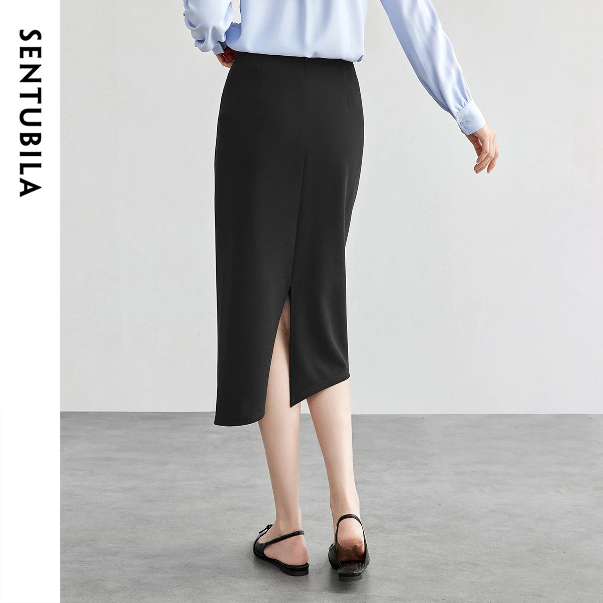 Damen Midirock im klassischen Design mit hoher Taille und Schlitz am Saum