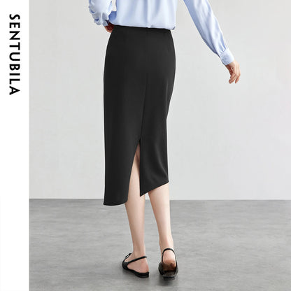 Damen Midirock im klassischen Design mit hoher Taille und Schlitz am Saum