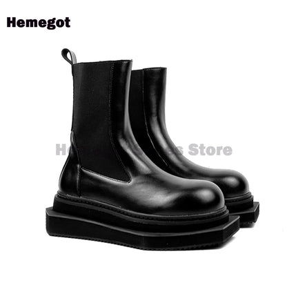 Schwarze Plateau-Chelsea-Boots mit eckiger Spitze und breiter Profilsohle