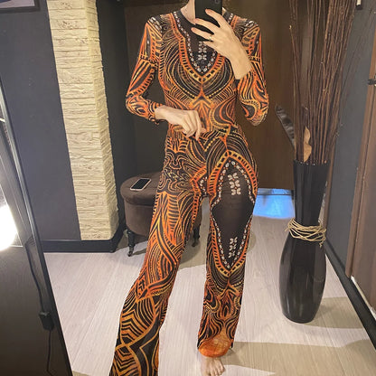 Damen-Badeanzug 3-teilig Print Langarm Sarong-Set gepolstert