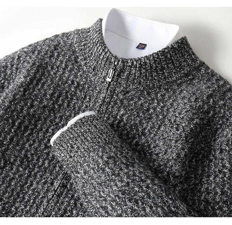 2025 Herbst und Winter Pullover aus reiner Wolle für Herren, neue Strickjacke mit Reißverschluss, Mantel, halb Stehkragen, lockeres Freizeithemd, AB-Farbstrickwaren