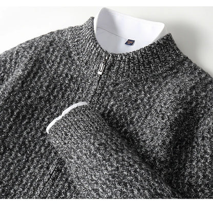2025 Herbst und Winter Pullover aus reiner Wolle für Herren, neue Strickjacke mit Reißverschluss, Mantel, halb Stehkragen, lockeres Freizeithemd, AB-Farbstrickwaren