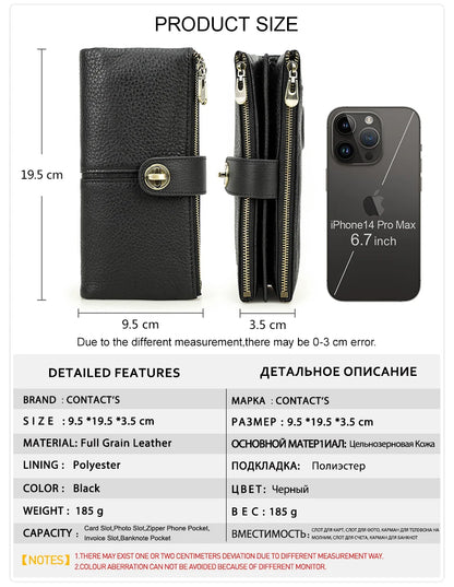 Damen Echtleder Lange Geldbörse Vintage RFID Clutch Portemonnaie Kartenhalter Reise