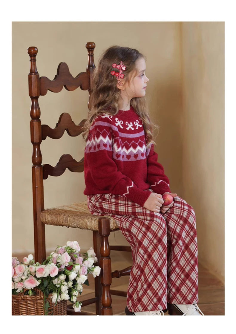 Warme Winter-Kleidweste für Mädchen mit Jacquard-Blumenmuster in Lila und Pink – ideal für Neujahrsfeiern