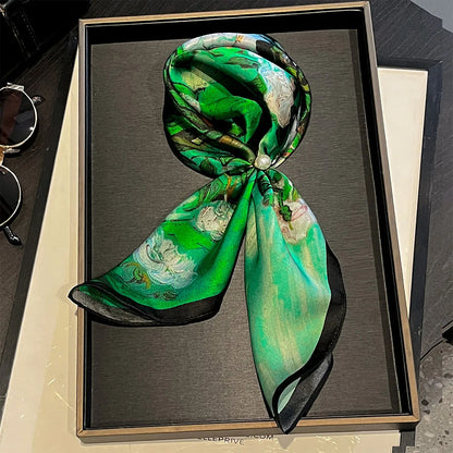 Damen Seidensatin Schal quadratisch Blumenprint Kopftuch Bandana Hijab I