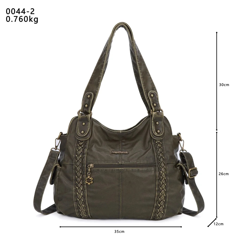 Damen-Schultertasche Silber PU-Leder mit Mehrfachfächern für Alltag und Freizeit
