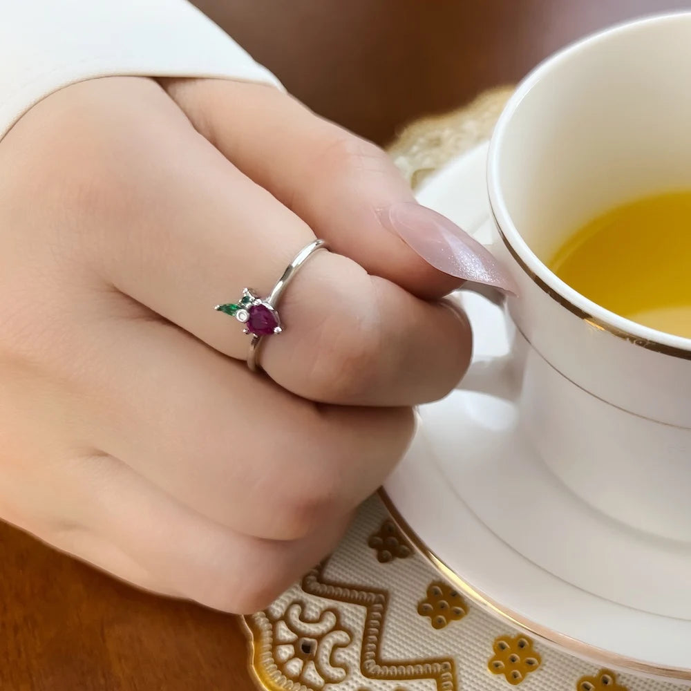 Damen-Ring Erdbeere Liebe süß ausgefallen aus Sterlingsilber