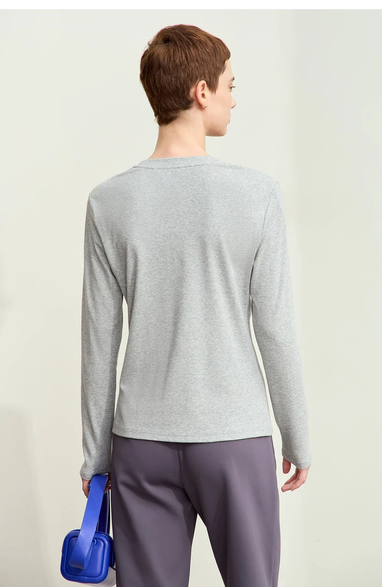Damen T-Shirt mit minimalistischem Design und gesticktem Brief für den Herbst