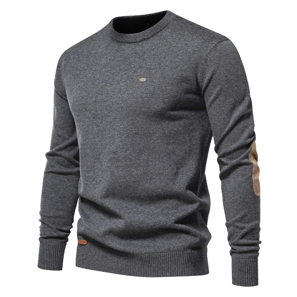 2023 neuer Herbst Baumwoll pullover für Männer o Hals Patchwork Ärmel Pullover Männer einfarbig warme Winter Herren Pullover