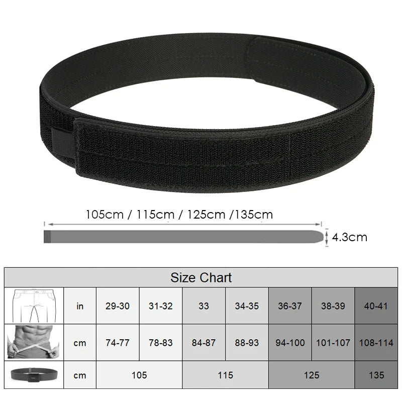 Herren-Taktischer Innengürtel aus Nylon mit Klettverschluss, 4,3 cm Breite, Verstellbar 105–135 cm