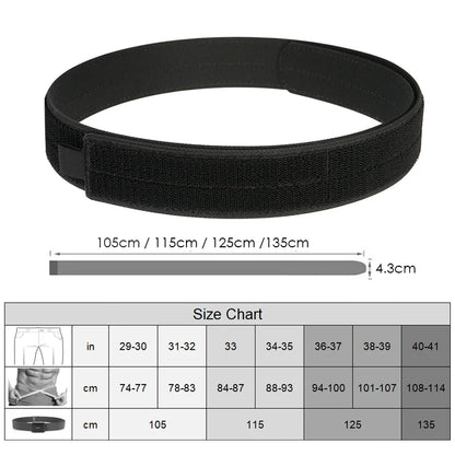 Herren-Taktischer Innengürtel aus Nylon mit Klettverschluss, 4,3 cm Breite, Verstellbar 105–135 cm