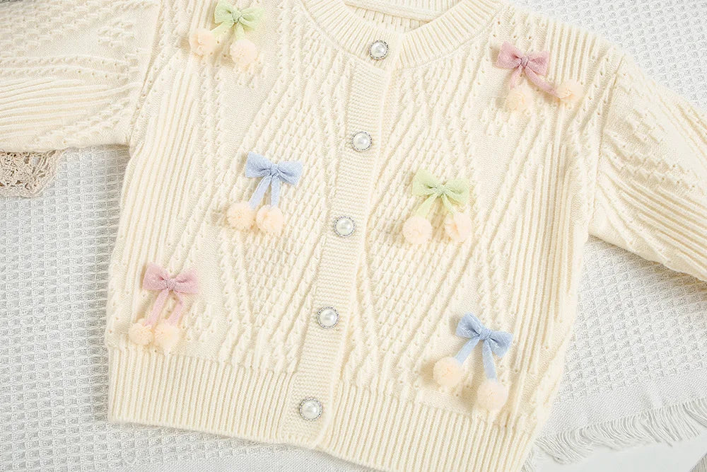 Mädchen Strickjacke in Candy-Farbe mit Bogen für den Herbst