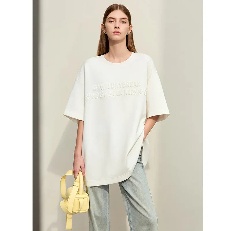 Damen T-Shirts mit Rundhalsausschnitt und losem, lässigem Schnitt mit Stickerei