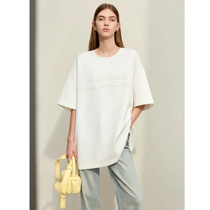 Damen T-Shirts mit Rundhalsausschnitt und losem, lässigem Schnitt mit Stickerei