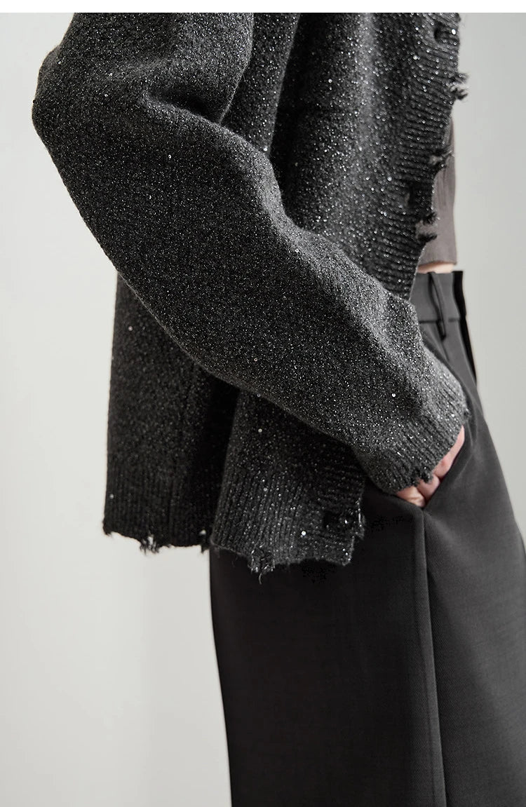 Damen-Strickjacke Rundhals englischer Stil einfarbig elegant Herbst