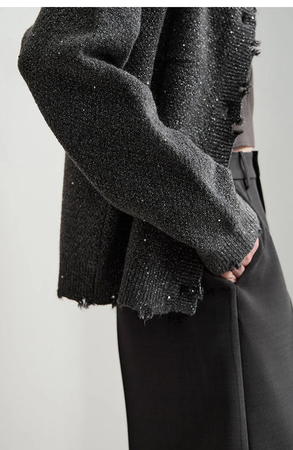 Damen-Strickjacke Rundhals englischer Stil einfarbig elegant Herbst