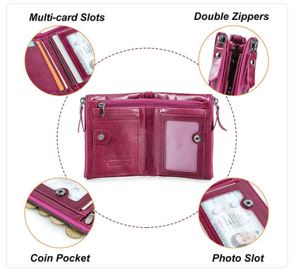 Damen Echtleder Geldbörse Bifold Luxus Retro Fotofächer Kartenhalter Reise Geschenk