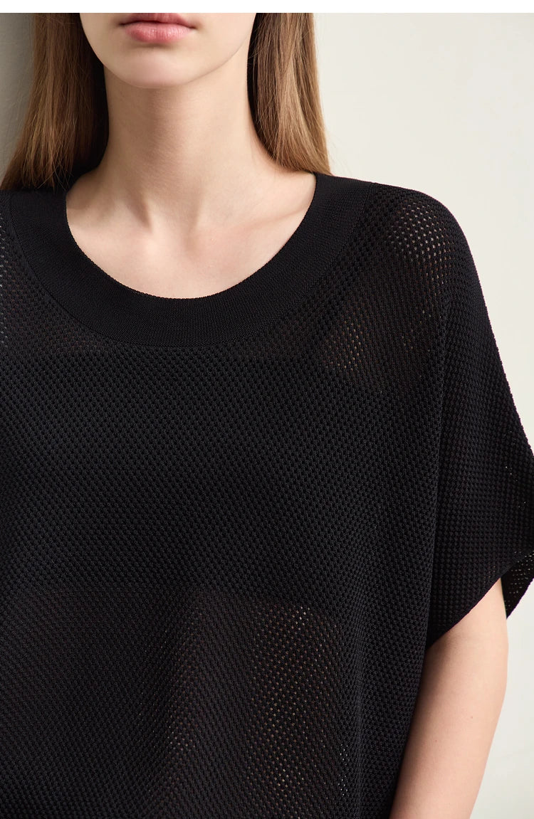 Damen-Rundhalspullover Wolle Aushöhlung locker Streetwear Sommer