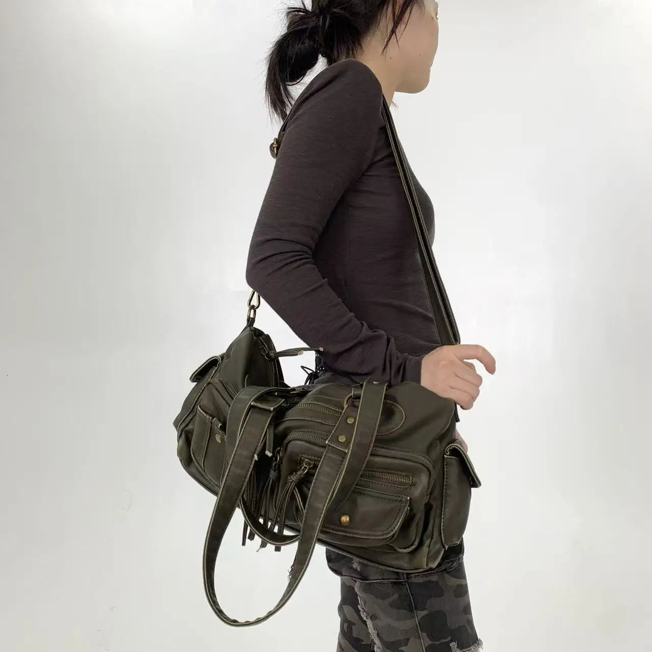 Damen-Umhängetasche Klassischer Stil Mit Quaste Und Viel Stauraum Für Alltag Und Freizeit