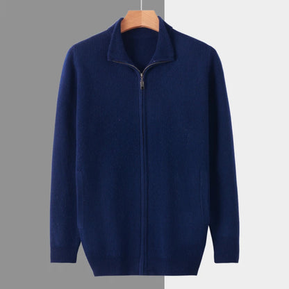 Stehkragen Reißverschluss Strickjacke Pullover Herrenmantel Business Casual Herbst Winter neue reine Wolle Strickjacke Männer Doppeltaschen