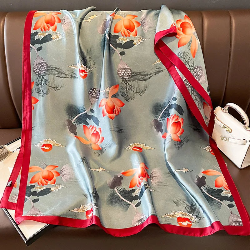 Damen Seidenschal groß Sommer Strand Hijab Turban Foulard Bandana Sonnenschutz