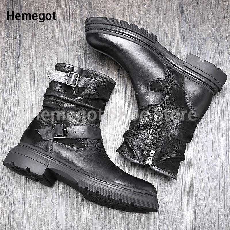 Chelsea-Boots für Herren, schwarz, seitlicher Reißverschluss, Schnallenriegel, Profilsohle