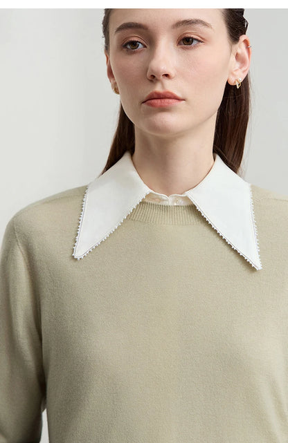 Damen V-Ausschnitt Pullover 100 % Wolle Basic Herbst-Winter