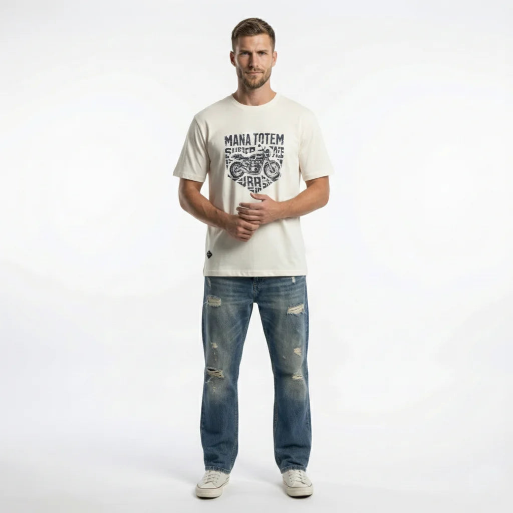 Komfortables Herren T-Shirt Mit Motorrad Druck In Reiner Baumwolle