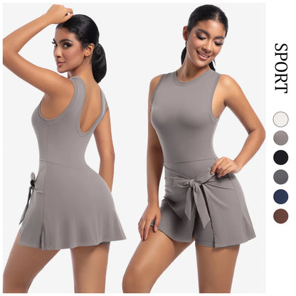 Silbergraues ärmelloses Sommerkleid mit Schleife vorn, Racerback