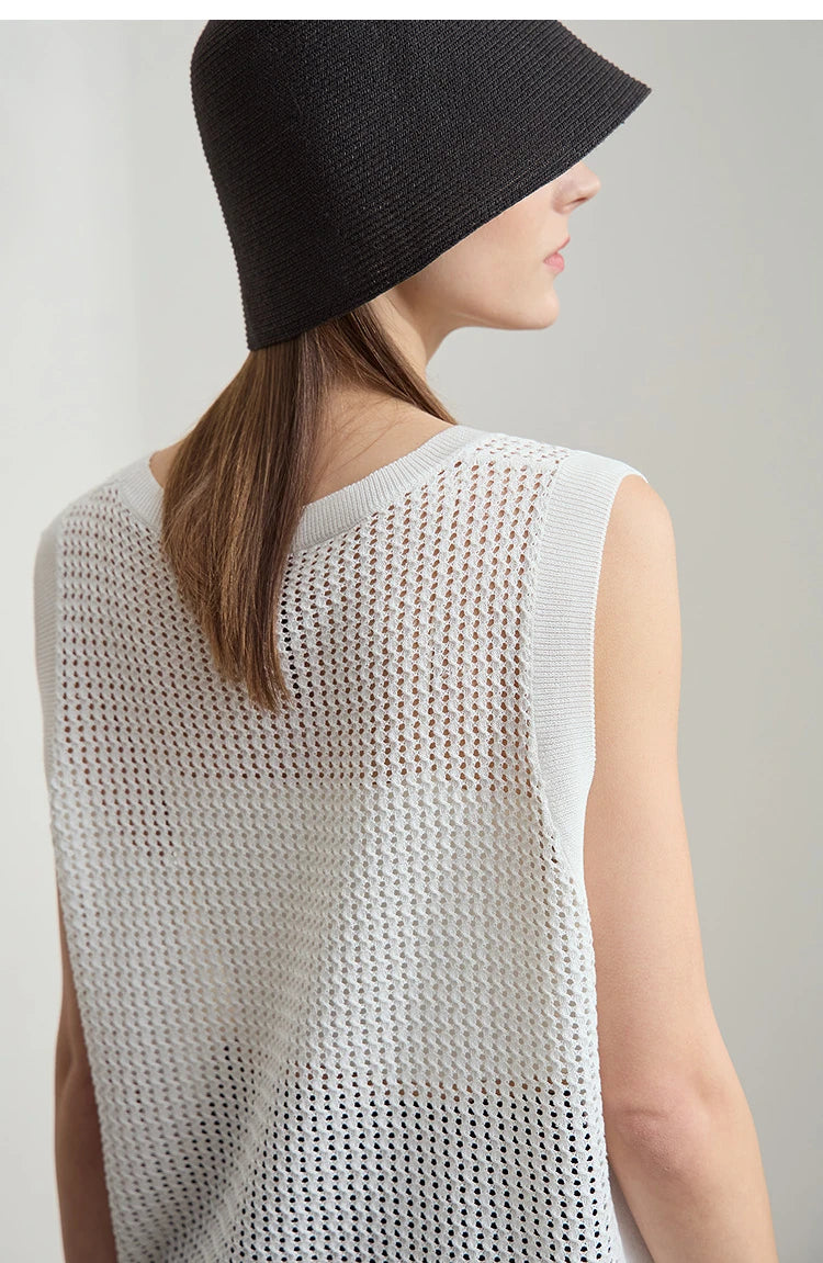 Damen V-Ausschnitt Pullover Viskose ärmellos Lochmuster Sommer