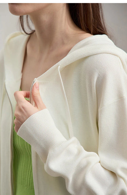 Damen-Strickjacke Kapuze Reißverschluss locker 2-teilig Set Herbst