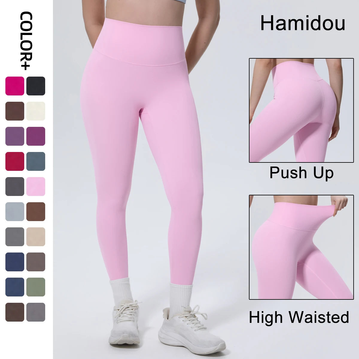 Rosa Damen-Yoga-Leggings mit hohem Bund, eng anliegend
