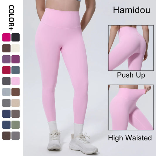 Rosa Damen-Yoga-Leggings mit hohem Bund, eng anliegend