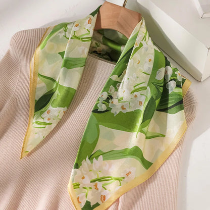 Damen Seidensatin Schal 53cm quadratisch Blumenprint Kopftuch Hijab Bandana D
