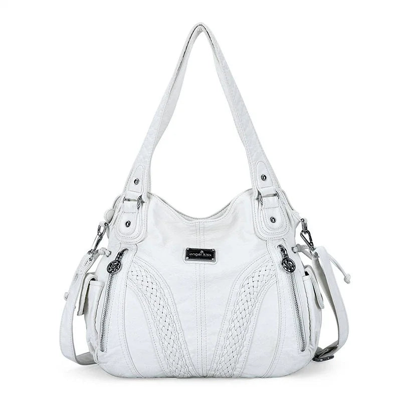 Damen-Schultertasche aus PU mit Mehrfachfächern, Reißverschluss und geräumigem Innenraum