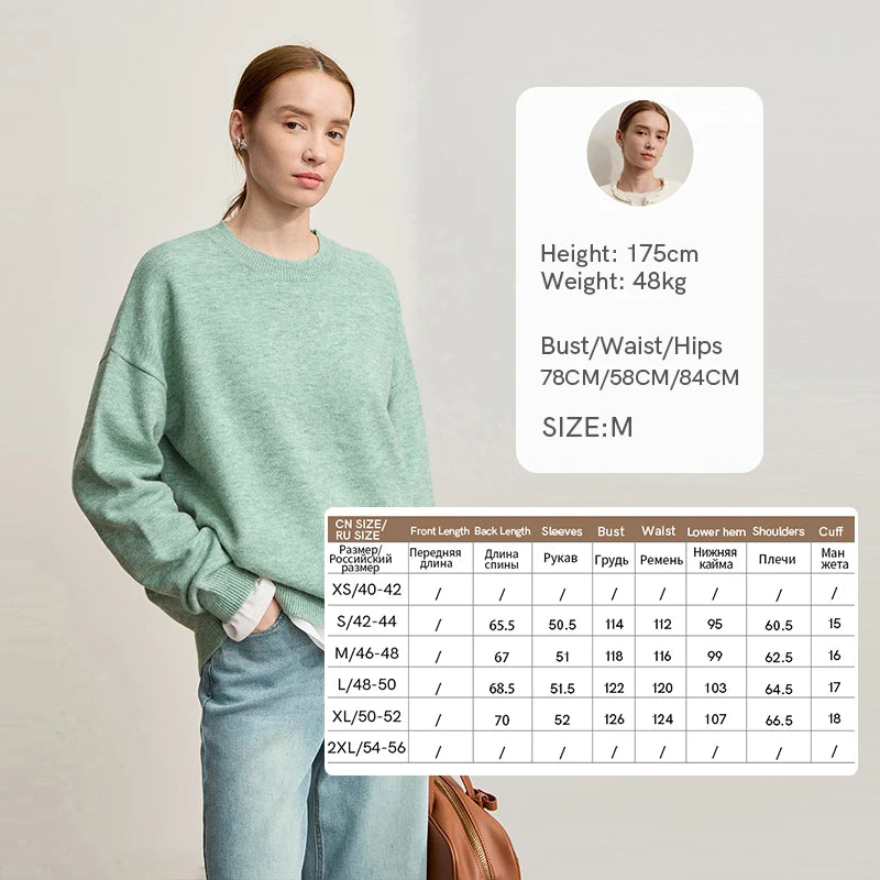 Damenstrickpullover mit Rundhalsausschnitt, lockerem Schnitt, lange Ärmel, hellgrün