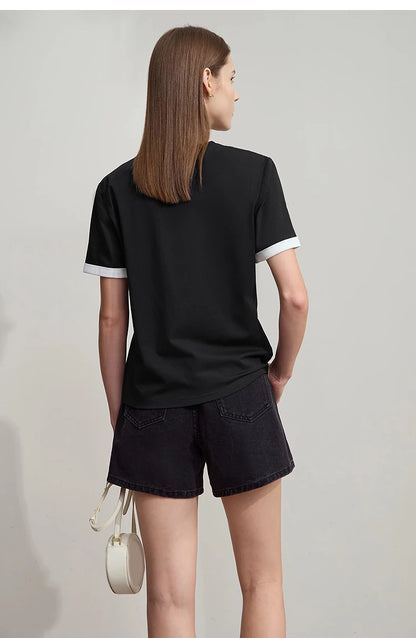 Damen Freizeit-T-Shirt mit Rundhalsausschnitt und Farbblockierung für den Sommer