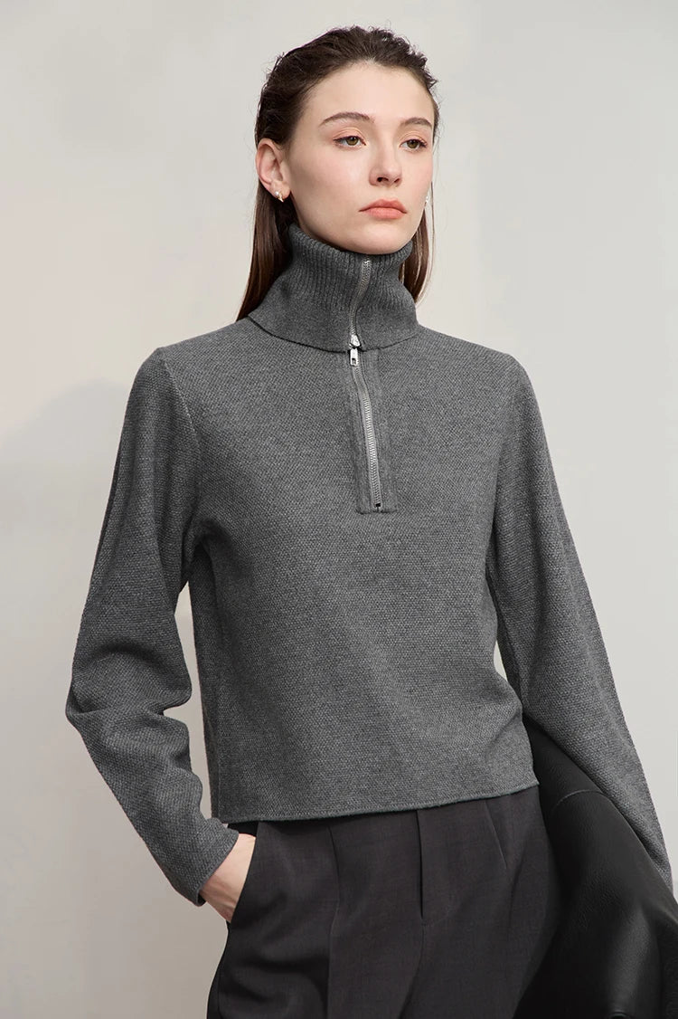 Damen-Rollkragenpullover Wolle gerade einfarbig minimalistisch Herbst