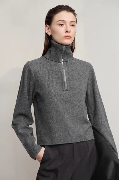 Damen-Rollkragenpullover Wolle gerade einfarbig minimalistisch Herbst