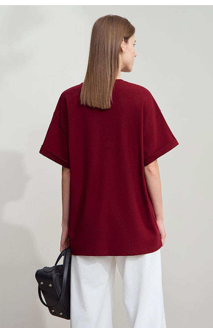 Damen Top im minimalistischen Stil mit O-Ausschnitt und bedrucktem Design