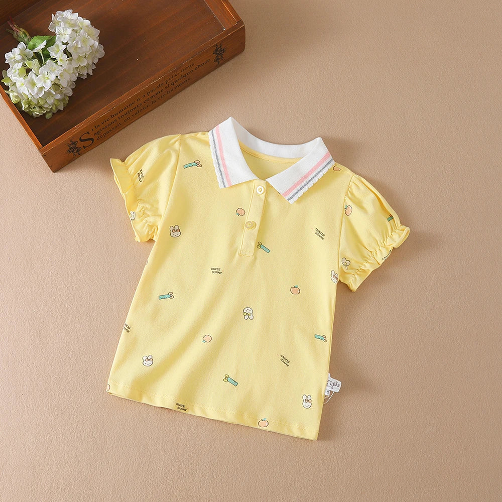 Baby Mädchen Sommer Hemd 2023 Neue Kinder Baumwolle Kurzarm Kleidung Kinder Polo T-shirt Baby Drehen-unten Kragen kleidung