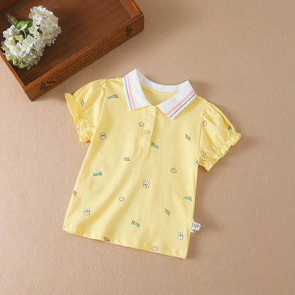 Baby Mädchen Sommer Hemd 2023 Neue Kinder Baumwolle Kurzarm Kleidung Kinder Polo T-shirt Baby Drehen-unten Kragen kleidung