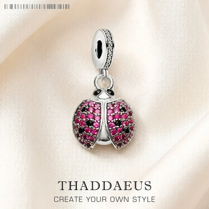 Damen-Charm-Anhänger Marienkäfer rosa süß Frühling aus Sterlingsilber