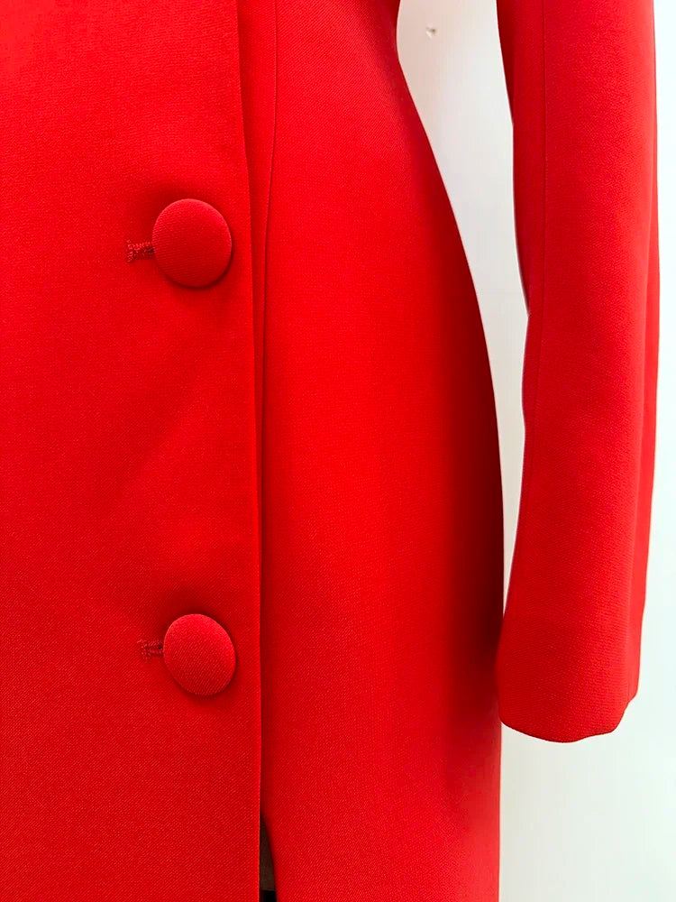 Damen-Trenchcoat lang Stehkragen doppelreihig Woll-Mix Herbst-Winter