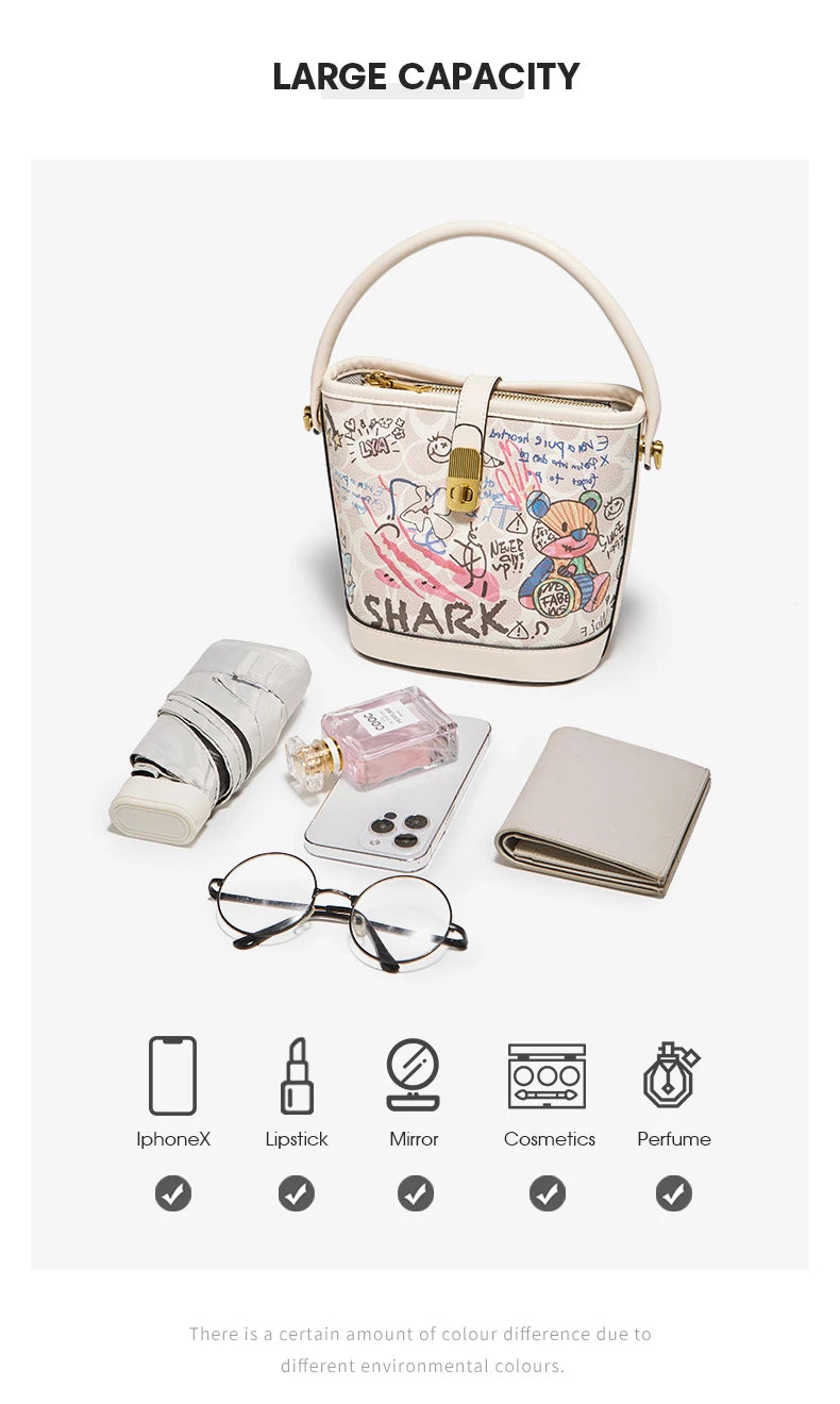 Lady Handbag Aus PU Leather Crossbody Bag Office Prints