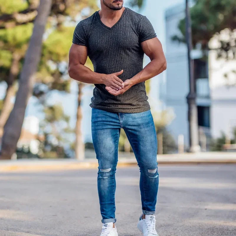 Modisches Herren-Casual-T-Shirt mit Streifen und Rundhalsausschnitt – ideal für den Sommer