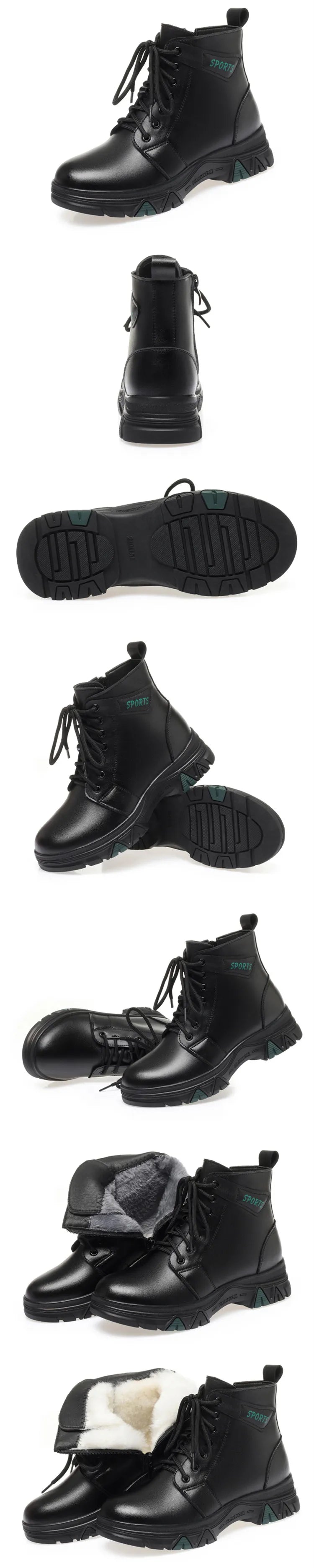 Schwarze Knöchel-Winterstiefelette mit Schnürung und dicker Profilsohle