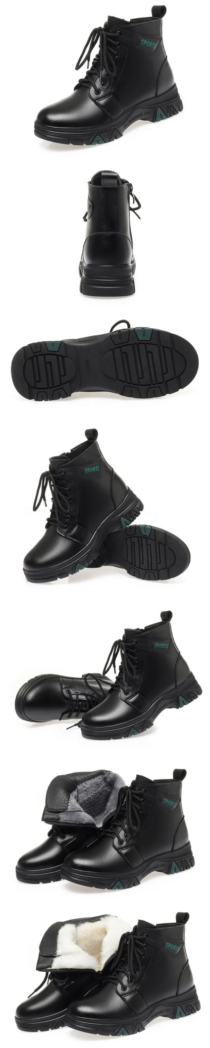 Schwarze Knöchel-Winterstiefelette mit Schnürung und dicker Profilsohle