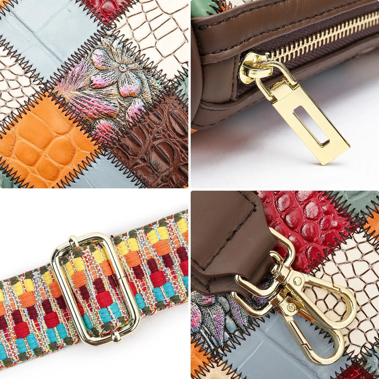 Damen-Schultertasche Patchwork-Leder Boho-Stil